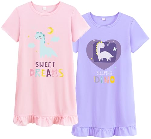 DHASIUE Mädchen Sommer Prinzessin Nachthemd Kleid Kid Modal Kurzarm Pyjama Schlafanzug Kleinkind Sommer Pyjamas 8T Gr.128 von DHASIUE