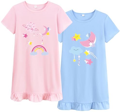 DHASIUE Mädchen Sommer Prinzessin Nachthemd Kleid Kid Modal Kurzarm Pyjama Schlafanzug Kleinkind Sommer Pyjamas 8T Gr.128 von DHASIUE
