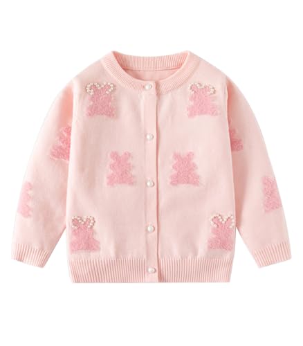 DHASIUE Mädchen Strickjacke das Kaninchen Baumwolle Lange Ärmel Knitted Kinder Cardigan mit Knöpfen Rosa 4-5 Jahre Gr.104/110 von DHASIUE