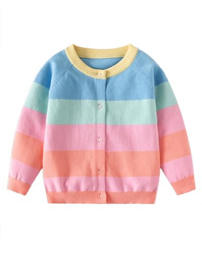 DHASIUE Mädchen Strickjacke der Regenbogen Baumwolle Lange Ärmel Knitted Kinder Cardigan mit Knöpfen Bunt 4-5 Jahre Gr.104/110 von DHASIUE