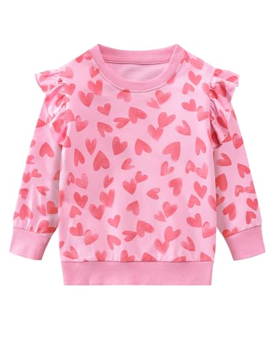 DHASIUE Mädchen Sweatshirt Herz Print Rundhals Baumwolle Kinder Pullover Herbst Winter Langarmshirt Rosa 3-4 Jahre 104 von DHASIUE