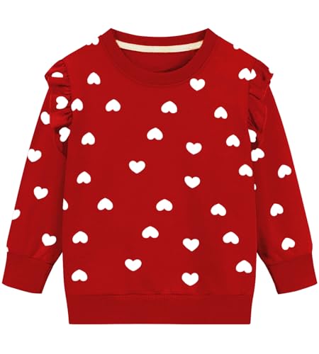 DHASIUE Mädchen Sweatshirts Herz Print Kinder Pullover Rundhals Baumwolle Herbst Winter Langarmshirt Kleidung Rot 3-4 Jahre 104 von DHASIUE