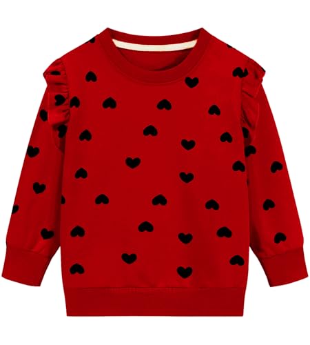 DHASIUE Mädchen Sweatshirts Herz Print Kinder Pullover Rundhals Baumwolle Herbst Winter Langarmshirt Rot 3-4 Jahre 104 von DHASIUE