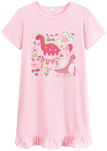 DHASIUE Prinzessin Nachthemd für Mädchen Dinosaurier Flatterärmel Baumwolle Schlafanzug Kleid Mädchen Sommer 7 8 Jahre Gr.128 von DHASIUE