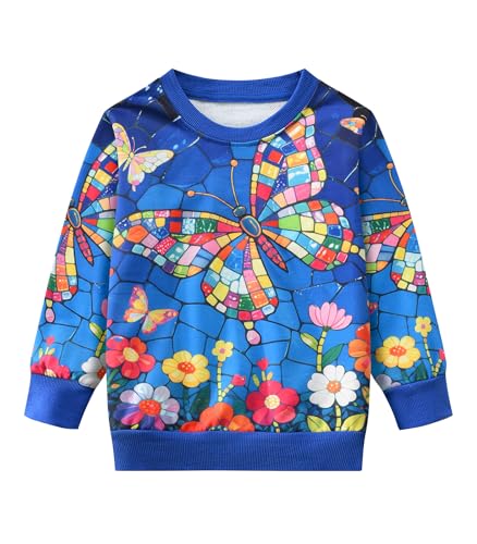 DHASIUE Sweatshirt Mädchen Langarmshirt Blumen Schmetterlinge Pullover Kinder Winter Shirts Baumwolle Tops Rosa 7-8 Jahre Gr.128 von DHASIUE