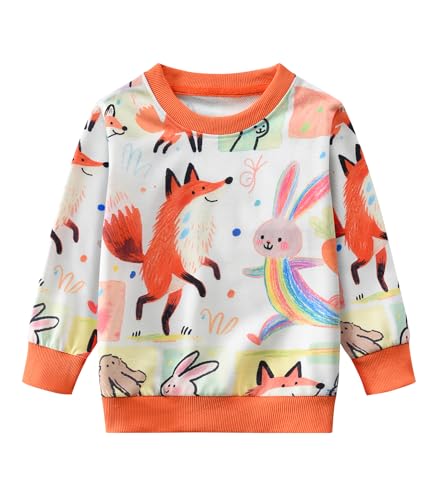 DHASIUE Sweatshirt Mädchen Langarmshirt Fuchs Kaninchen Pullover Kinder Winter Shirts Baumwolle Tops Rosa 4 Jahre Gr.104 von DHASIUE
