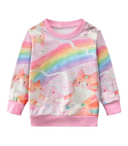 DHASIUE Sweatshirt Mädchen Langarmshirt Regenbogen Katzen Pullover Kinder Winter Shirts Baumwolle Tops Rosa 9-10 Jahre Gr.134 von DHASIUE