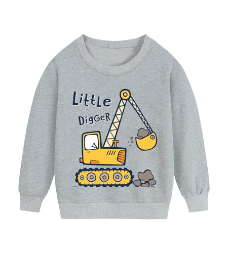 DHASIUE Sweatshirts für Kleinkinder Jungen Langarmshirts Baumwolle Digger Tops Winter Pullover Baby Jungen Activewear Bagger Grau 4 Jahre 104 von DHASIUE