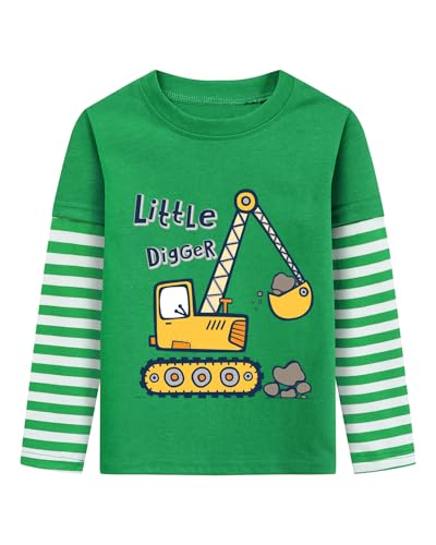 Langarmshirt Jungen Winter Bagger Pullover Longsleeve Tshirt Kinder Langarm Shirt 1 2 Jahre Gestreifte Ärmel Baumwolle Tops Grün Gr.92 von DHASIUE