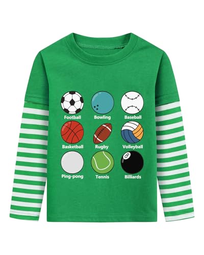 Langarmshirt Jungen Winter Ballspiel Pullover Bewegung Longsleeve Tshirt Kinder Langarm Shirt 1 2 Jahre Gestreifte Ärmel Baumwolle Tops Grün Gr.92 von DHASIUE