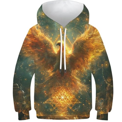 DHBANEIOK Phoenix Unisex Hoodie Herren Damen 3D Druck Kapuzenpullover Langarm Hooded Pullover Sweatshirts Mit 9-11Y von DHBANEIOK