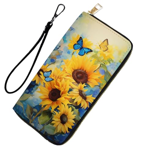 DHEEBFWE RFID-blockierende Geldbörse für Damen und Teenager-Mädchen, Leder-Handy-Clutch mit abnehmbarem Riemen, großes Fassungsvermögen, Kreditkartenhalter, ideale Reise-Geldbörse für Damen, Blaue von DHEEBFWE