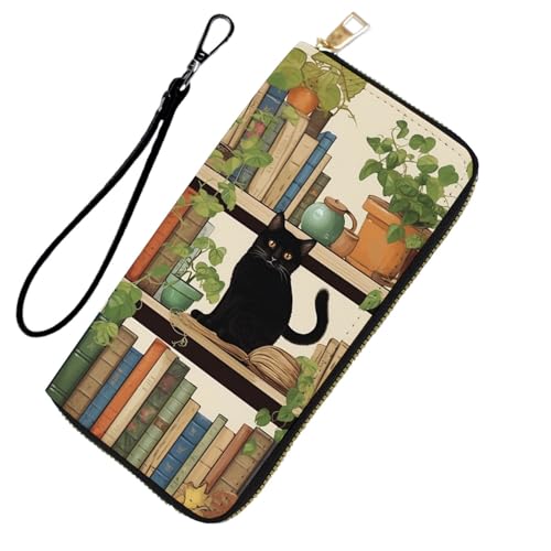 DHEEBFWE RFID-blockierende Geldbörse für Damen und Teenager-Mädchen, Leder-Handy-Clutch mit abnehmbarem Riemen, großes Fassungsvermögen, Kreditkartenhalter, ideale Reise-Geldbörse für Damen, Katzen im von DHEEBFWE