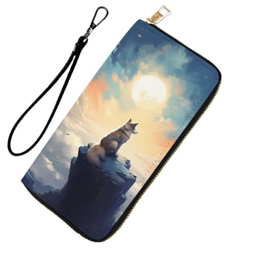 DHEEBFWE RFID-blockierende Geldbörse für Damen und Teenager-Mädchen, Leder-Handy-Clutch mit abnehmbarem Riemen, großes Fassungsvermögen, Kreditkartenhalter, ideale Reise-Geldbörse für Damen, Mond und von DHEEBFWE