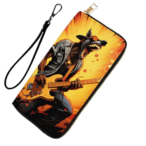 DHEEBFWE RFID-blockierende Geldbörse für Damen und Teenager-Mädchen, Leder-Handy-Clutch mit abnehmbarem Riemen, großes Fassungsvermögen, Kreditkartenhalter, ideale Reise-Geldbörse für Damen, Wolf von DHEEBFWE