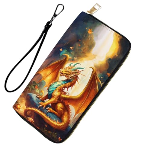 DHEEBFWE RFID-blockierende Geldbörse für Damen und Teenager-Mädchen, Leder-Handy-Clutch mit abnehmbarem Riemen, großes Fassungsvermögen, Kreditkartenhalter, ideale Reise-Geldbörse für Damen, Goldener von DHEEBFWE