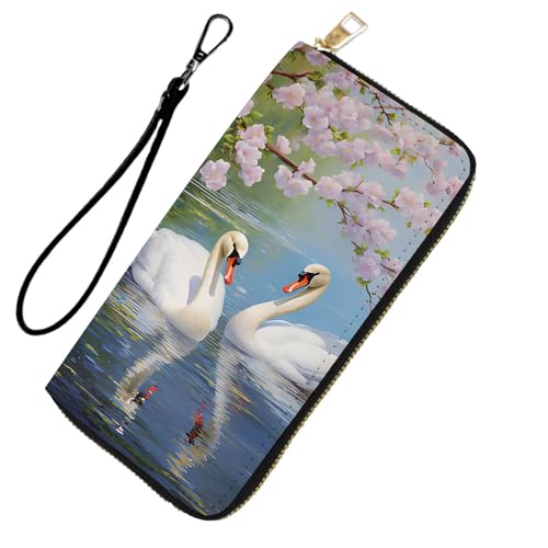 DHEEBFWE RFID-blockierende Geldbörse für Damen und Teenager-Mädchen, Leder-Handy-Clutch mit abnehmbarem Riemen, großes Fassungsvermögen, Kreditkartenhalter, ideale Reise-Geldbörse für Damen, Sakura von DHEEBFWE