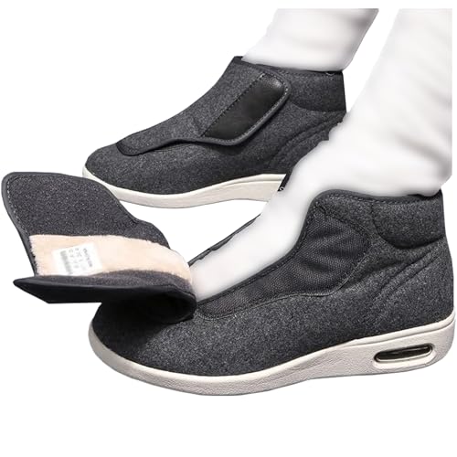 DHIJUPNG Warm Diabetiker Winterschuhe Herren Damen Extra Weit Senioren Hausschuhe mit Klettverschluss Senioren Orthopädische Schuhe Boots für Geschwollene Füße Breite Füße(Gray A,44.5) von DHIJUPNG