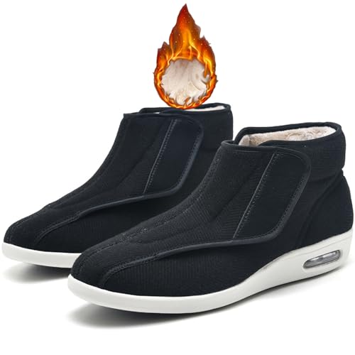 DHIJUPNG Winterschuhe Warm Diabetiker Schuhe, Herren Damen Extra Weit Klettverschluss Senioren Schuhe für Geschwollene Füße Breite Füße Orthopädische Schuhe Gesundheitsschuhe Black B EU 43(28cm/11in) von DHIJUPNG