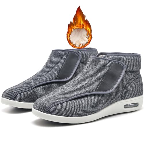 DHIJUPNG Winterschuhe Warm Diabetiker Schuhe, Herren Damen Extra Weit Klettverschluss Senioren Schuhe für Geschwollene Füße Breite Füße Orthopädische Schuhe Gesundheitsschuhe Gray B EU 43(28cm/11in) von DHIJUPNG