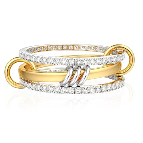 Gold Silber Ring Damen 18k Vergoldete Wasserfest Goldene Ringe Set Stapelbar Verlobungsring Eheringe Statement Daumenring Fingerring Hypoallergene für Frauen Herren Schmuck Größe 52-65, Ring Set Gold von DHINCHANSAIB