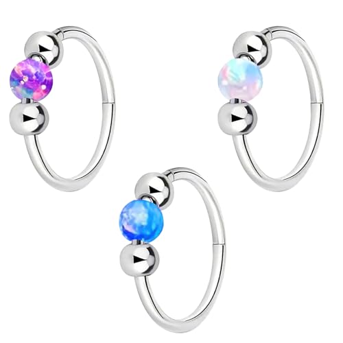 DHINCHANSAIB Titan Nasenpiercing Ring Nasenring Piercing Ohr Septum Piercing Helix Ring Nostril Tragus Conch Clicker lippenpiercing 18G 8MM/10MM Hypoallergen Weiß Blau Rosa Opal Nose Ringe für Damen von DHINCHANSAIB