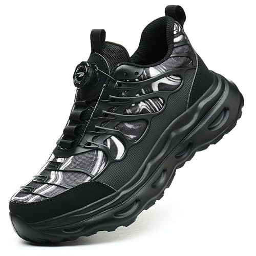 DHLSCMH Sicherheitsschuhe Herren Damen Arbeitsschuhe Leicht Sportliche Drehverschluss Stahlkappenschuhe rutschfest (Black, Erwachsene, Herren, 37, Numerisch, EU Schuhgrößensystem, M) von DHLSCMH