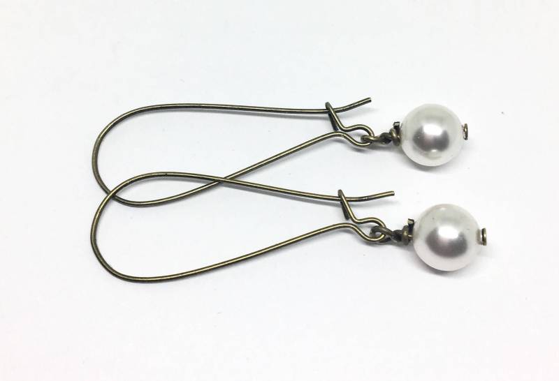 Swarovski Weiße Perle Lange Bronze Ohrringe, Boho Style Damen Geschenkidee, Uk Shop von DHMJewellery