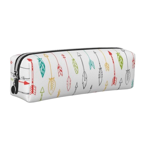 Dhnblqdp Bunte handgezeichnete Kunst mit Boho-Stil Pfeilen Druck Leder-Federmäppchen Stifteetui Schreibwarentasche Organizer Aufbewahrung für Studenten, Büro, Uni, Mittelschule, Gold, silber von DHNBLQDP