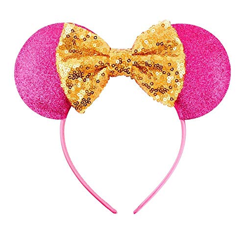 ledermodefashion Maus Ohren Minnie Maus Haarreif Ohren Fasching Karneval Glitzer Haarreif Mouse (Rosa) von DHOBIA