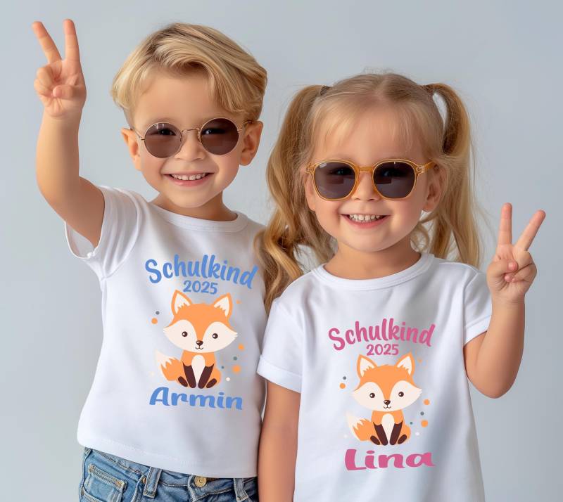Schulkind 2025 T-Shirt Mit Süßem Fuchs-Motiv - Personalisierbar Für Jungen Und Mädchen Geschenk Zur Einschulung von DHPrintly