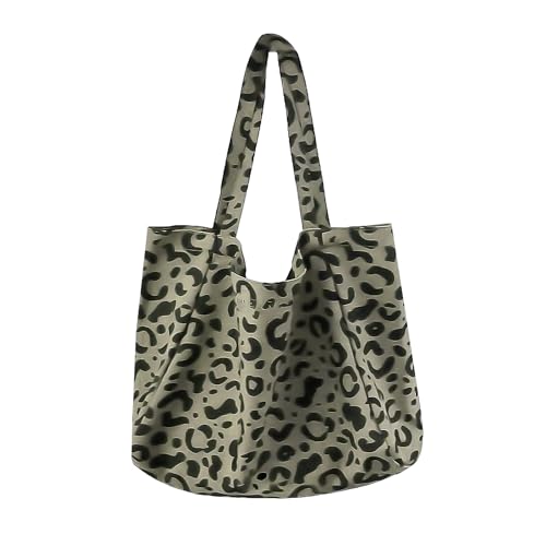 DHSBGWSX 1 Stück Grüne Umhängetasche Mit Leopardenmuster, Große Umhängetasche, Damen-Canvas-Tasche, Große Einkaufstasche, Modische Und Vielseitige Einkaufstasche von DHSBGWSX