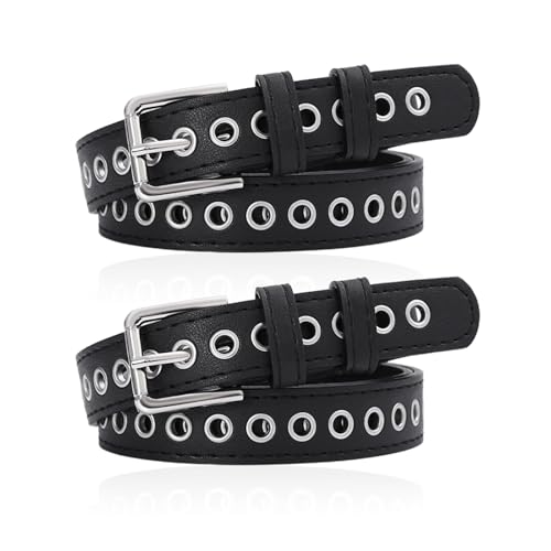DHSBGWSX 2 Stück Metallgürtel, Schnallengürtel, Herrengürtel Aus Schwarzem Leder, Gürtel Im Einfachen Stil, Gürtel Mit Verstellbarer Länge, Geeignet Für Jungen Und Mädchen (Schwarz) von DHSBGWSX