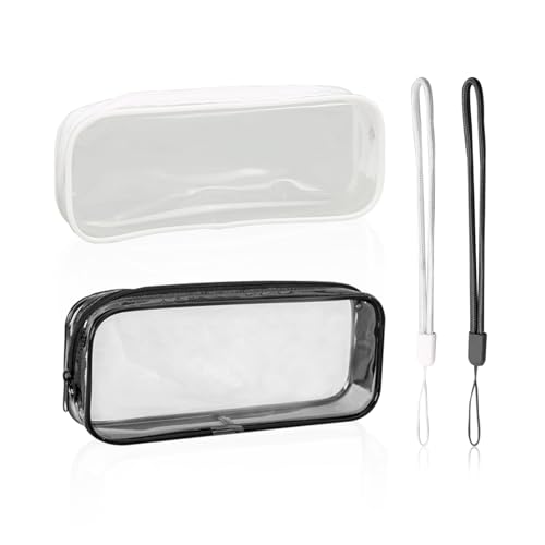DHSBGWSX 2 Stück Transparente Federmäppchen, 2 Schlüsselbänder, wasserdichte Schreibwarentasche, Kleine Kosmetiktasche, Multifunktionale Aufbewahrungstasche, Studentenbedarf Und Werkzeuge von DHSBGWSX