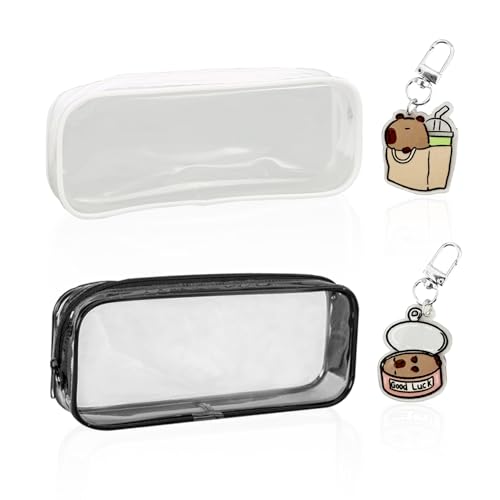 DHSBGWSX 2 Stück Transparente Federmäppchen, 2 Stück Schlüsselanhänger-Anhänger, wasserdichte Schreibwarentasche, Kleine Kosmetiktasche, Reise-Aufbewahrungstasche, Praktische Aufbewahrungstasche von DHSBGWSX