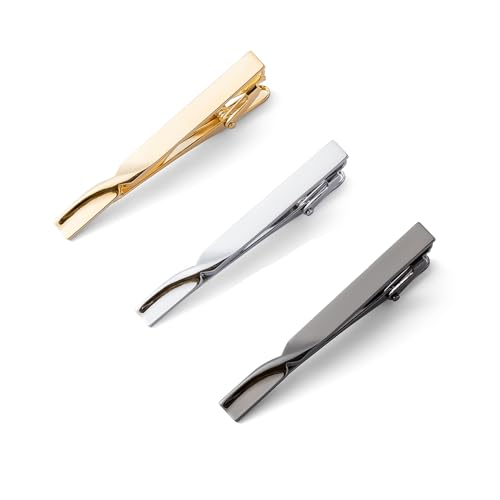 Krawattenklammer, 3 Stück Klassischer Krawattennadel Gold Silber Schwarz Dünn Krawattennadeln für Herren Business-Stil Tie Clip Set für Geschäft JubiläUm Party (6 cm) von DHSWNNG