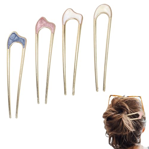 4 Stück U-förmige Haarnadeln Haarnadel-Stick French Style U-förmige Haarspangen U-förmige Kopfschmuck Haarnadeln Gabel für Frauen Mädchen, Haarstyling-Zubehör - 4 Arten von DHWEKU