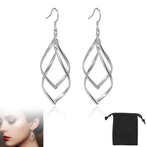 DHWEKU 1 Paar Damen-Ohrhänger Sterling-Silber 925 lang Quast，Ohrhänger 925 Sterling Silber Damen Ohrschmuck, Silber von DHWEKU