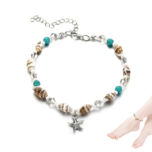 DHWEKU 1pcs Seashell Fußkettchen Seestern Türkis Knöchel Armband Silber Fußkette Schmuck für Frauen und Mädchen von DHWEKU