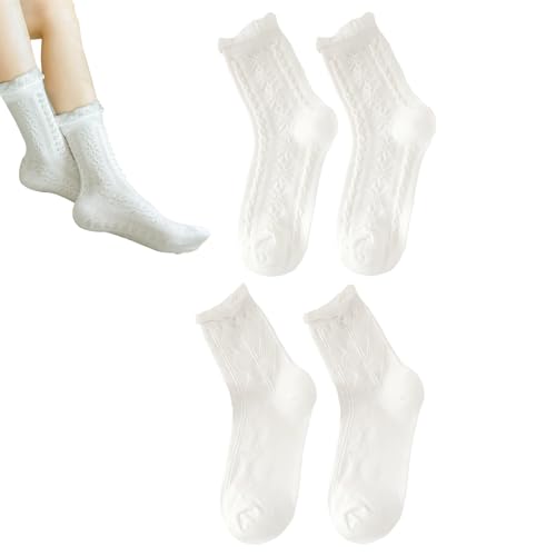 DHWEKU 2 Paar rüschen socken dirndl socken mit rüschen damen Weiße Rüschen Socken Baumwoll Spitzen Socken Hohl Muster Rüschen Socken Weiße Rüschen Kleidsocken Prinzessin Söckchen trachtensocken damen von DHWEKU