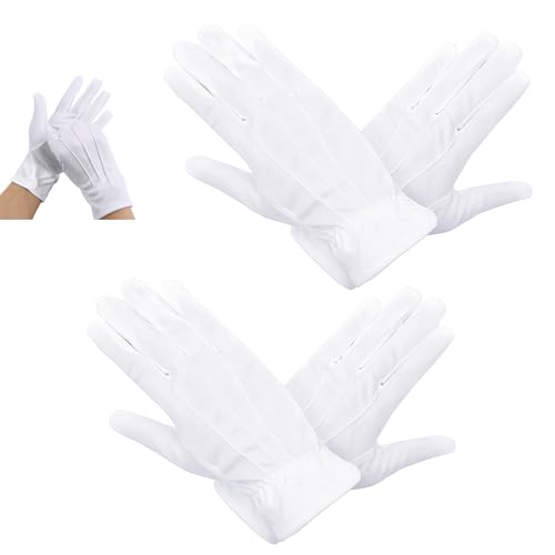 DHWEKU 2 Paare Weiße Handschuhe herren mit Biesen in Einheitsgröße Weihnachtsmann Santa Claus Kostüm Accessoire Für Damen und Herren Halloween, Fasching und Karneval pantomime kostüm von DHWEKU