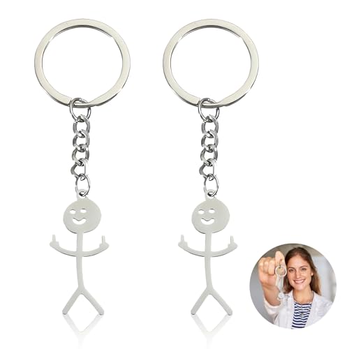 DHWEKU 2 Pcs Lustige Smiley kleiner Mann Gebärdensprache Schlüsselanhänger, Mittelfinger geschenk Auto Schlüssel Anhänger,geschenke für männer, schlüsselanhänger smiley,Silber von DHWEKU