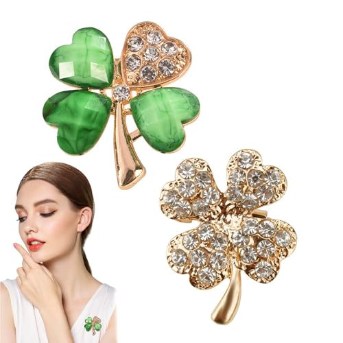 DHWEKU 2 Stück Brosche, Vierblättriges Kleeblatt Brosche, Damen Kristall Brosche, Strass Blumenstrauß Brosche Elegante Brosche, Strickjacke Elegant Metall Brosche für Frauen Hut Tasche Hochzeit von DHWEKU