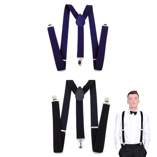 DHWEKU 2 Stück Hosenträger für Herren mit 3 starken Clips 2.5cm breit, X Form elastisch einstellbar Länge für Männer und Damen Overalls Jeans, Arbeitshosen, Jumpsuits, Motorradhosen, etc. von DHWEKU