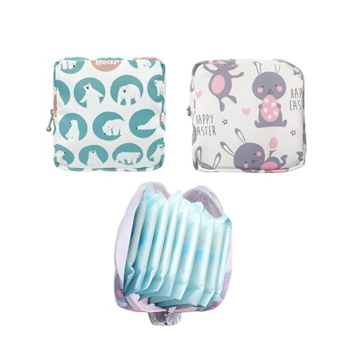 DHWEKU 2 Stück Tampon Binden Aufbewahrung Perioden Tasche 13*13cm Damenbinde Aufbewahrungstasche mit Reißverschluss Menstruationstasche Damenbinden Täschchen Tragbar Tampontasche Organizer für Frauen von DHWEKU