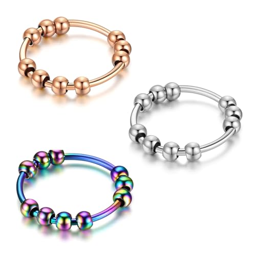 DHWEKU 3 Stücke skill ringe,Anti-Stress Dekompression Angstring Zum Drehen Stressabbau Aus Edelstahl Für Damen, Frauen Und Mädchen,stress ringe zum drehen,stressabbau(Silber/Gold/Farbe) von DHWEKU
