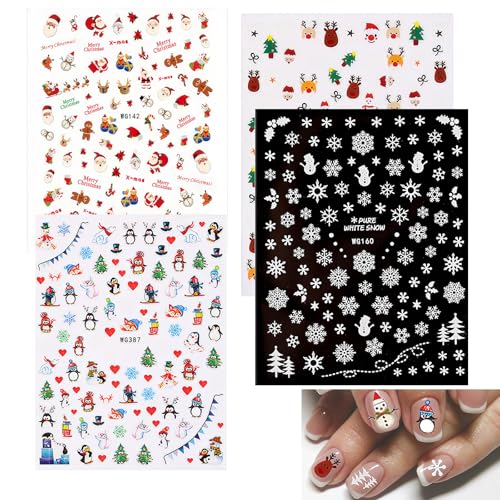 DHWEKU 4 Blatt Nagelsticker Weihnachten Nagelaufkleber Selbstklebend Rentier Stern Nail Art Sticker Dekoration Nageldesign Zubehör von DHWEKU