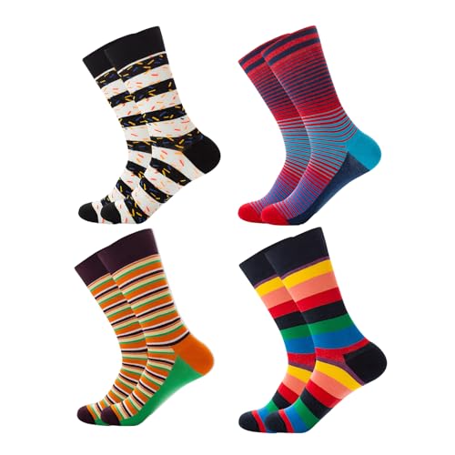 DHWEKU 4 PAAR socken herren 43-46 socken baumwolle bunte socken herren für HERRENaus BAUMWOLLE in verschiedenen MUSTERN, bunte HERRENSOCKEN BUSINESS SOCKEN, RINGELSOCKEN von DHWEKU