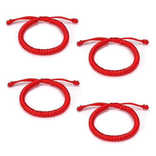 DHWEKU 4 Stück Rotes Armband Damen Geflochtenes Glücksarmband Schutz Armband Verstellbares Geflochtenes Armband Freundschaftsarmband für Männer Frauen Paare von DHWEKU