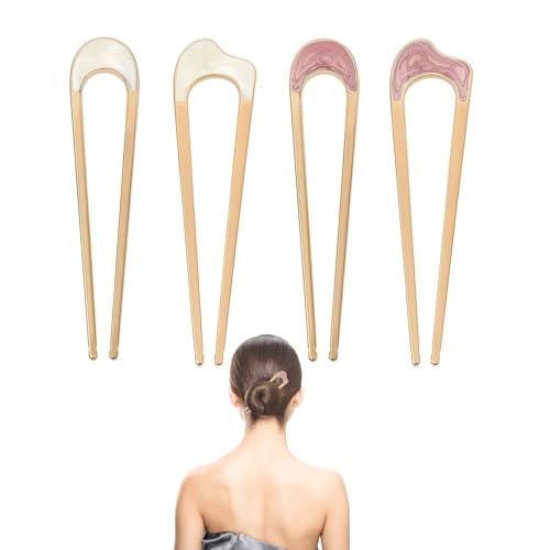 DHWEKU 4 Stück U-förmige Haarnadeln Haarnadel-Stick French Style U-förmige Haarspangen U-förmige Kopfschmuck Haarnadeln Gabel für Frauen Mädchen, Haarstyling-Zubehör - 4 Arten von DHWEKU